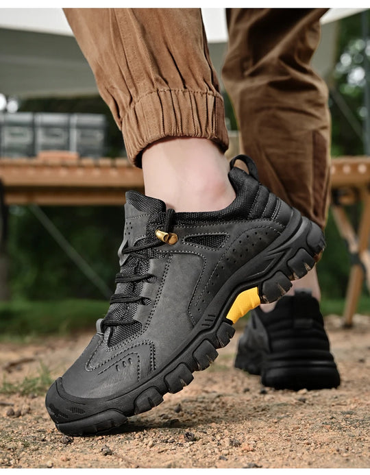 Men's Leather Outdoor Lace Up Anti Slip Sports Shoes Comfortable  Lightweight Hiking Shoes Casual  Breathable Hiking Shoes
