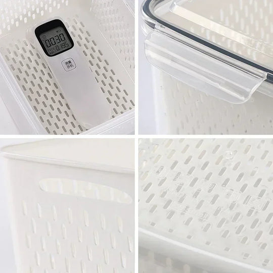 Multipurpose Refrigerator Storage Container with Drain Basket