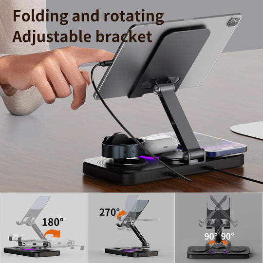 4-in-1 Wireless Charging Station Foldable Multi-function Magnetic Phone Stand Fast Charger For iPhone 16 15 iPad iWatch AirPods
