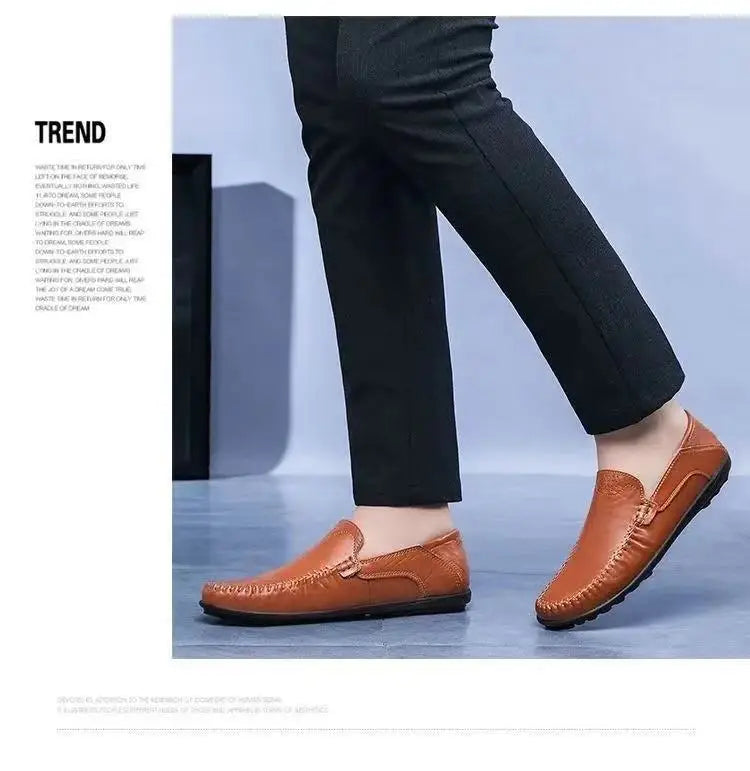 Comfort Men's Casual Loafers Summer Men Shallow Slip on Leather Shoes Soft Bottom Lightweight Driving Shoes for Men Peas Shoes