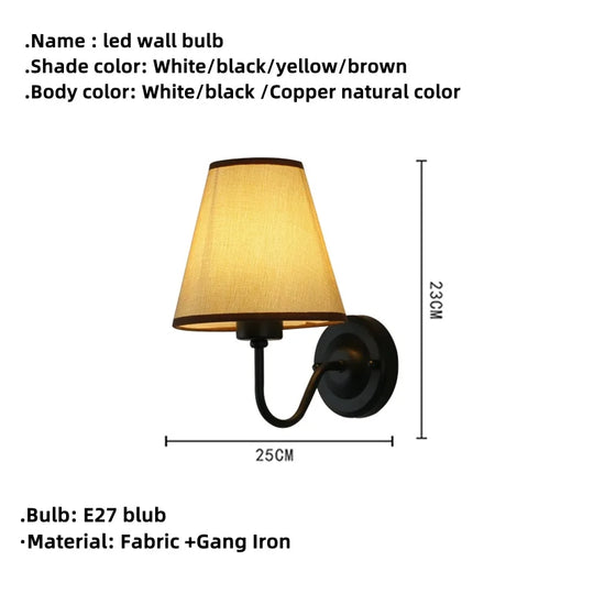 LED Modern Wall Lamp Indoor Lighting Nordic E27 Fabric Retro Wall Lamp Home Bedroom Bedside Hotel Lamp