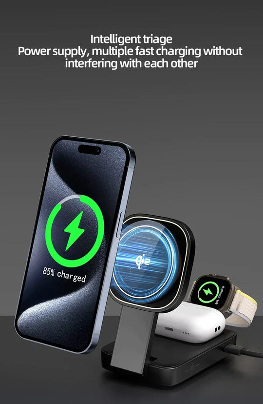 3 In 1 Magnetic Wireless Charger QI2 Folding Wireless Charging Station for Magsafe  iPhone 16 15 14 13 iWatch 9 8 7 AirPods Pro