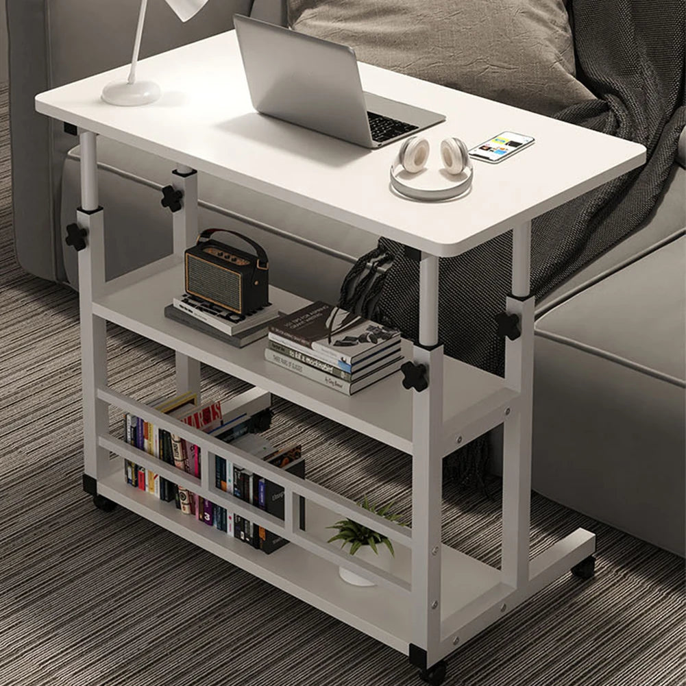 Double-Layer Office Desk Movable Bedside Computer Lazy Table with storage shelf Laptop Height Adjustable Bedroom Desk lift table