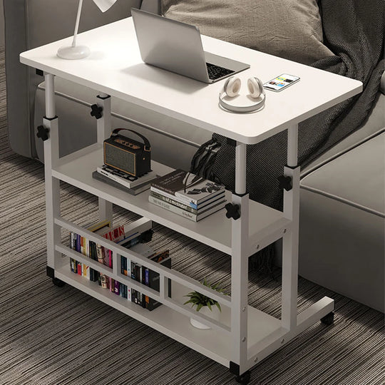 Double-Layer Office Desk Movable Bedside Computer Lazy Table with storage shelf Laptop Height Adjustable Bedroom Desk lift table
