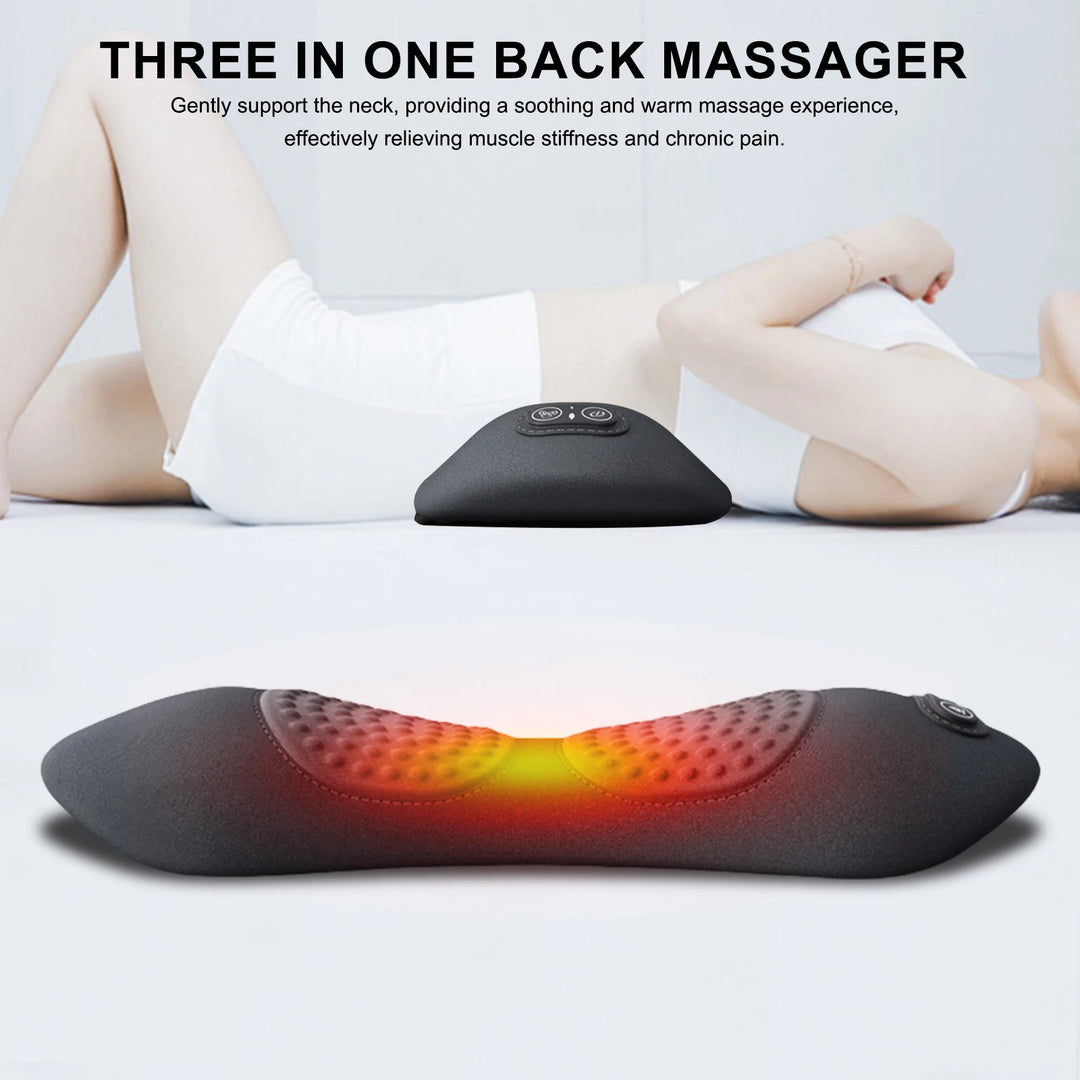 3-in-1 Back Massager with Relief Bed Sleeping Shiatsu Deep Tissue Portable Shoulder Lower Back Pain Relief Waist Massager Pillow
