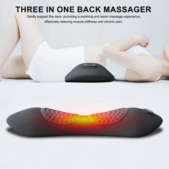 3-in-1 Back Massager with Relief Bed Sleeping Shiatsu Deep Tissue Portable Shoulder Lower Back Pain Relief Waist Massager Pillow