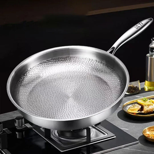 Titanium Frying Pan Thickened Non-Stick Non-Coating Hammer Pattern Fried Steak Pan Gas Stove Pot Induction Kitchen Cookwarev