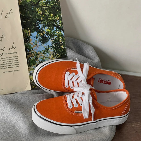 Casual Flats Canvas Sneakers Women Outdoor Solid Color Shallow Sports Shoes Tennis Female Streetwear Lace Up Vulcanize Shoes