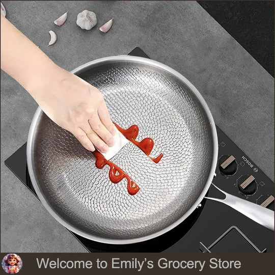 Titanium Frying Pan Thickened Non-Stick Non-Coating Hammer Pattern Fried Steak Pan Gas Stove Pot Induction Kitchen Cookwarev