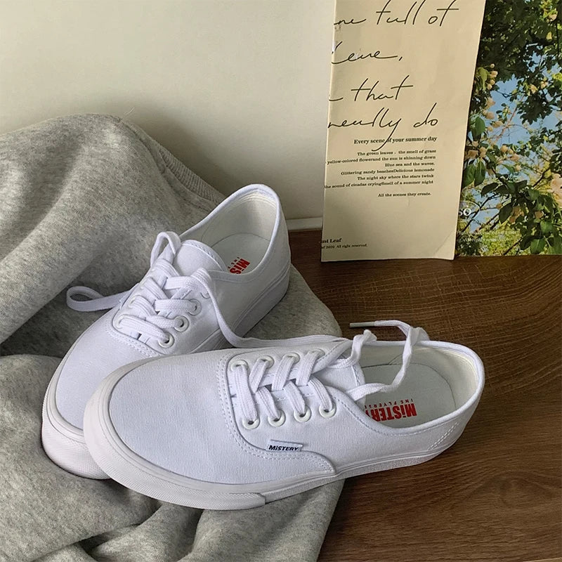 Casual Flats Canvas Sneakers Women Outdoor Solid Color Shallow Sports Shoes Tennis Female Streetwear Lace Up Vulcanize Shoes
