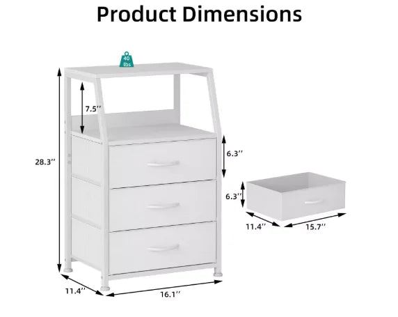 Furnulem Night Stand With Charging Statio 28.3 Inch Tall Side Table With Fabric Drawers And Storage Shelf Bedside Table With