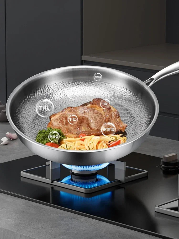 Titanium Frying Pan Thickened Non-Stick Non-Coating Hammer Pattern Fried Steak Pan Gas Stove Pot Induction Kitchen Cookwarev