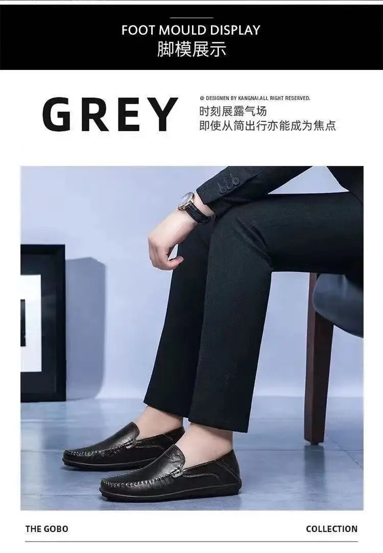 Comfort Men's Casual Loafers Summer Men Shallow Slip on Leather Shoes Soft Bottom Lightweight Driving Shoes for Men Peas Shoes