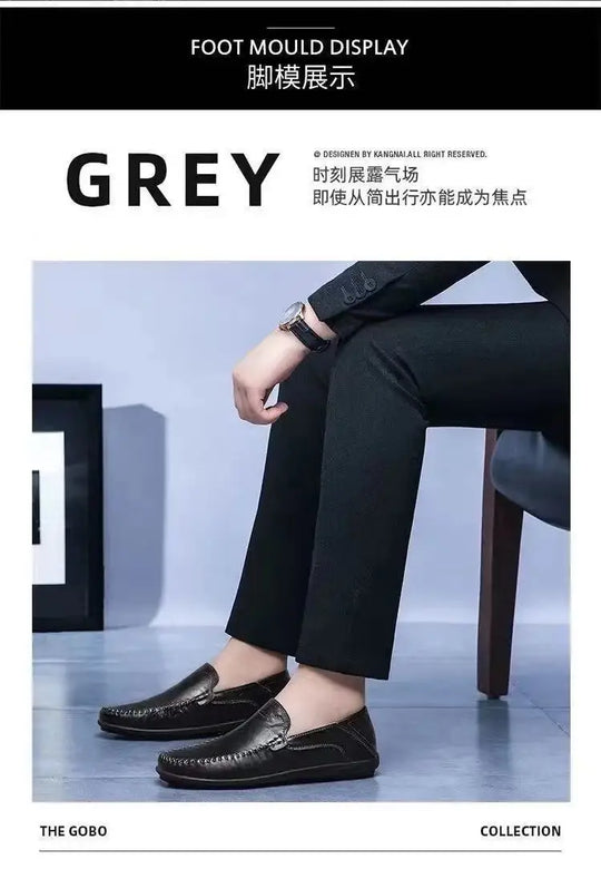 Comfort Men's Casual Loafers Summer Men Shallow Slip on Leather Shoes Soft Bottom Lightweight Driving Shoes for Men Peas Shoes