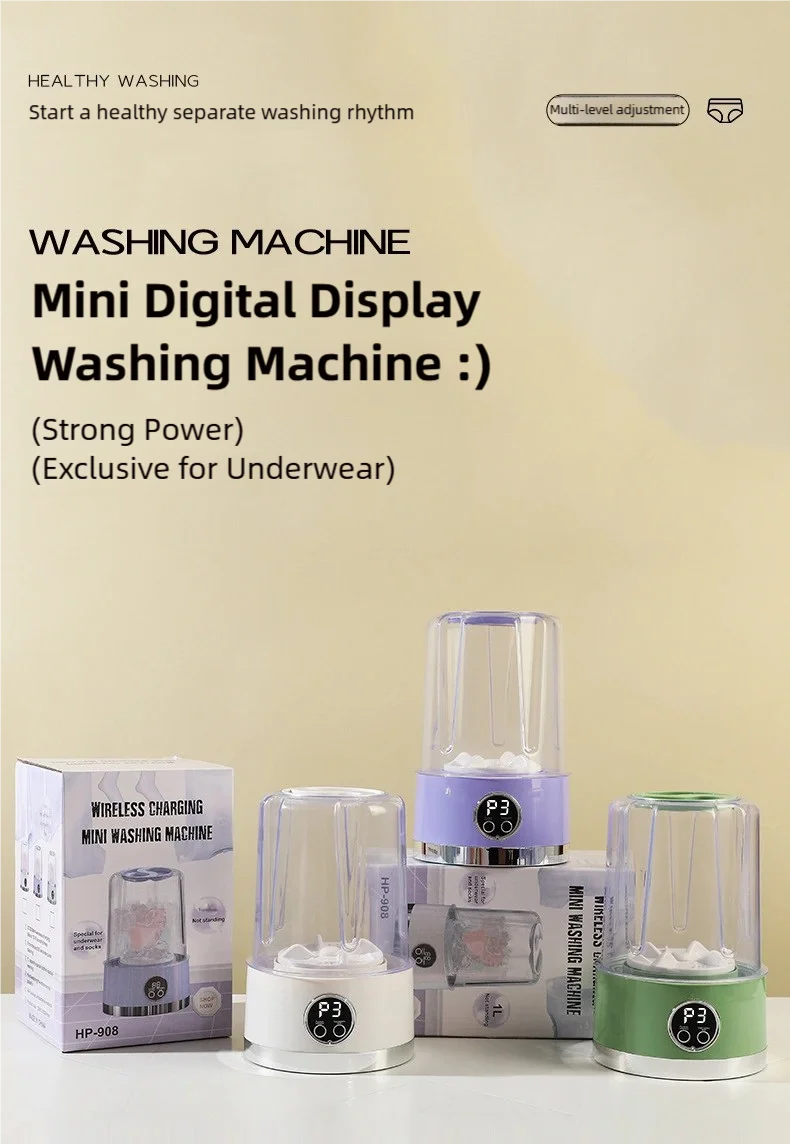 Cordless 1L Mini Washer USB Rechargeable 3000mAh 2-Speed Portable For Travel Socks Underwear Clothes Washing Cups