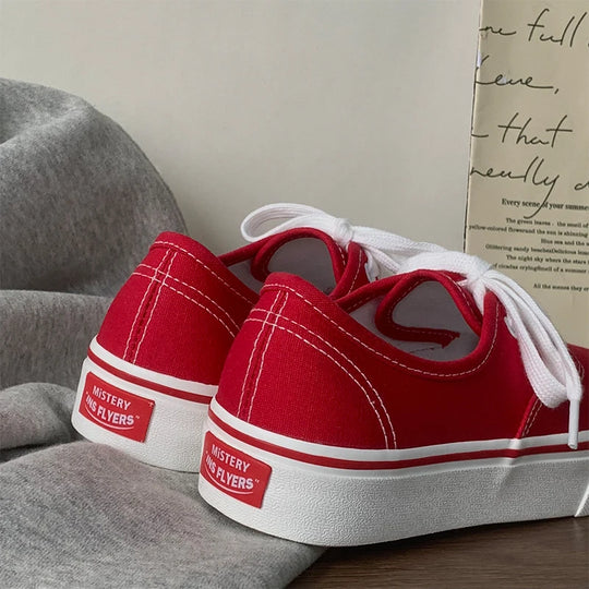 Casual Flats Canvas Sneakers Women Outdoor Solid Color Shallow Sports Shoes Tennis Female Streetwear Lace Up Vulcanize Shoes