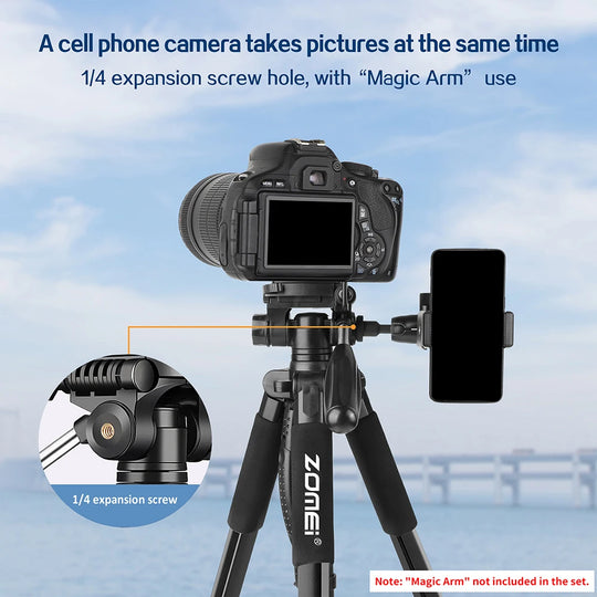 DSLR & Video Camera Stand with Phone Holder for Phones and Cameras