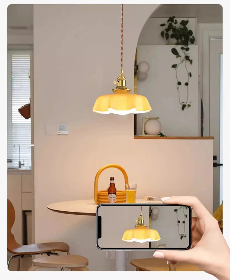 Modern Glass Flower Long-linePendant Lamp With Switch Aluminum all-Copper Lamp Head Bedroom Bedside And Dining Room Lighting