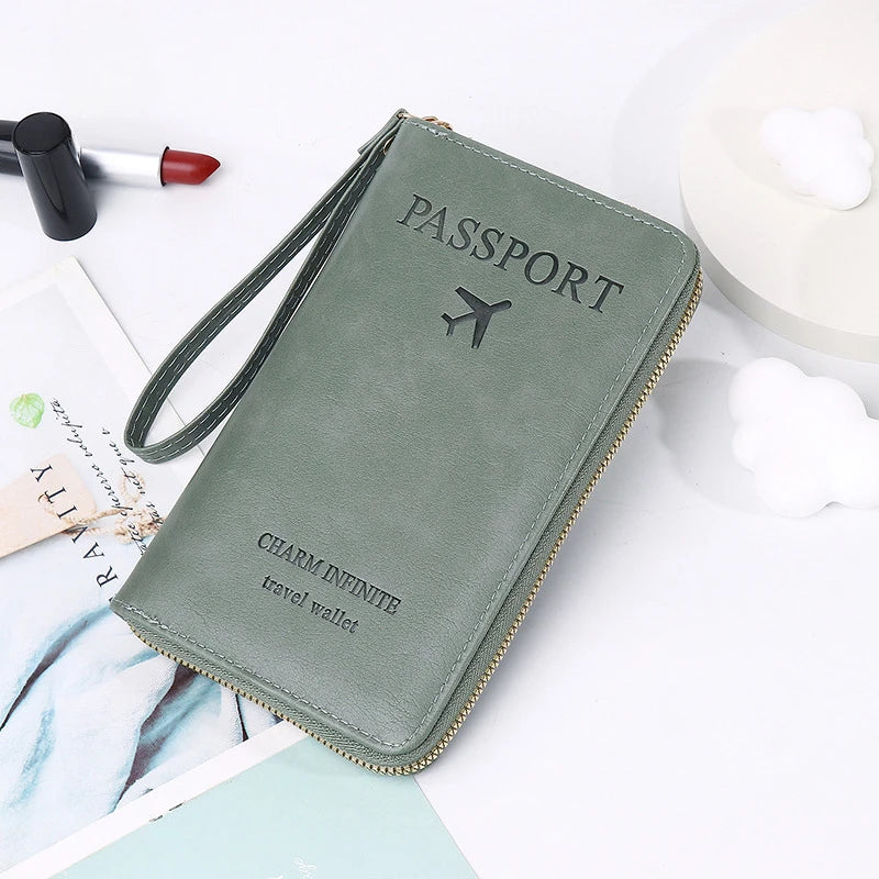 Unisex Men Women Zipper Travel Multi-Function Passport Holder Cover Case Wallet PU Leather Ticket Protective Travel Accessories