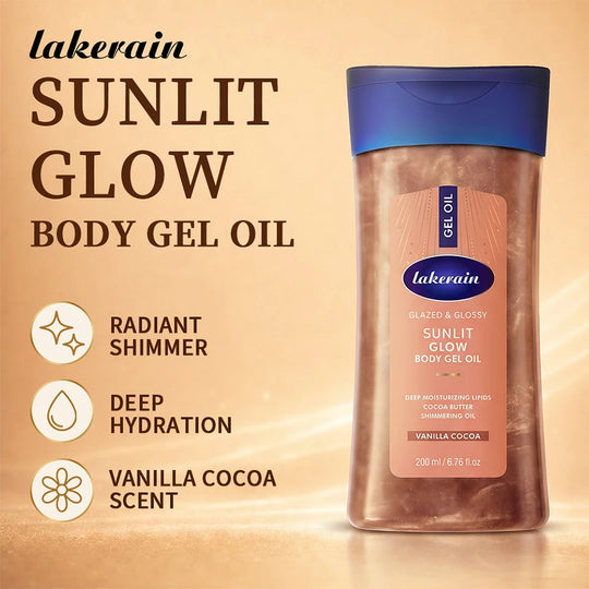 Shimmer Sunlit Glow Body Gel Oil Vanilla Cocoa Scent 100% Pure Cocoa Butter Hydrating Lipids Nourish Moisturize Radiant Glowing
