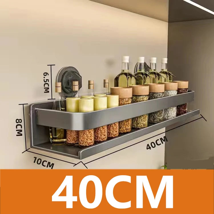 Suction Cup Kitchen Shelf Aluminum Spice Storage Rack Wall Mounted Seasoning Organizer No Drilling Kitchen Organizer Wall Shelf