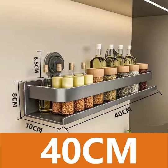 Suction Cup Kitchen Shelf Aluminum Spice Storage Rack Wall Mounted Seasoning Organizer No Drilling Kitchen Organizer Wall Shelf