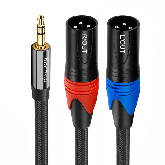 Bochara Braided 3.5mm TRS to Dual XLR Male Cable