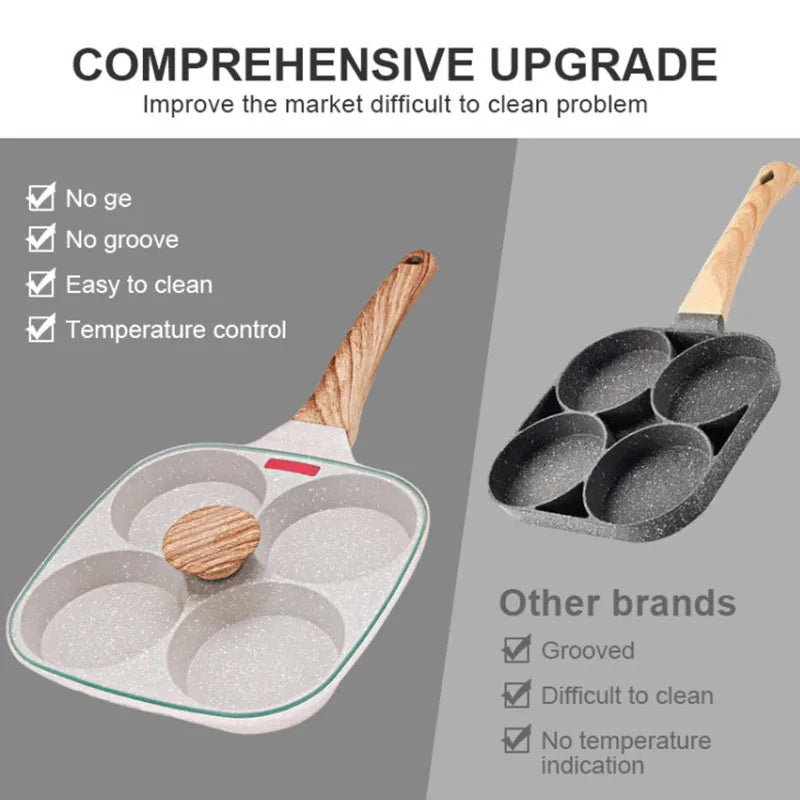 Four Holes Egg Pancake FYI Pan Frying Nonstick Pans and Pot Skillet 4 Eggs Stove Omelet Ham Maker for Kitchen Tool with Lid
