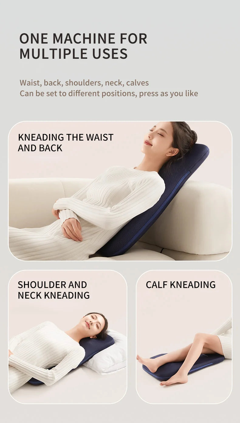 Shiatsu Neck and Back Massager with Heat Full Back Fixed Point Knead Rolling Ultra Slim Massage Cushion for Home Office Seat Use