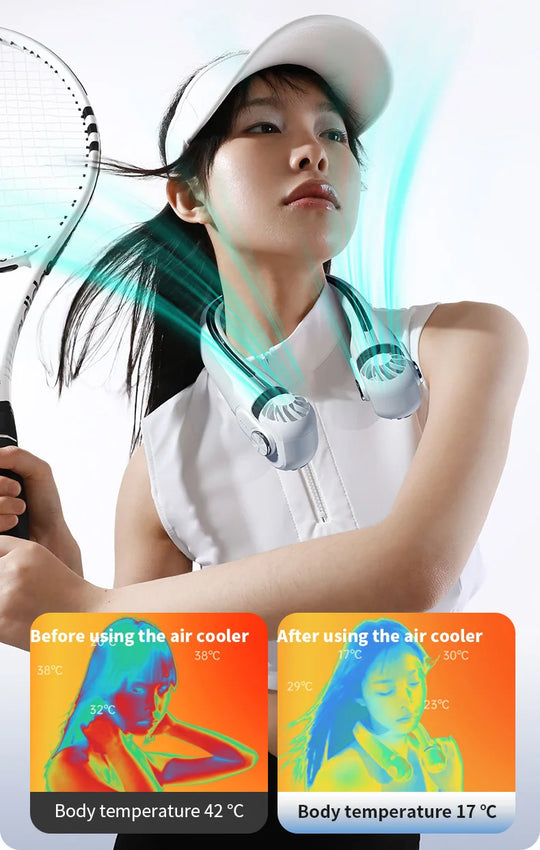 USB Rechargeable Rotor Neck Hanging Portable Fan Adjustable Bladeless Turbo Cooling for Dorm Home Outdoor Use