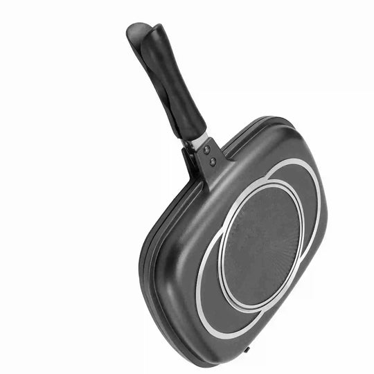 Double Side Pan Grill Pan Frying Double Side Portable Anti‑Burn Handle Kitchen Supplies Grill Pot 32cm/12.6in Pan Portable Pan