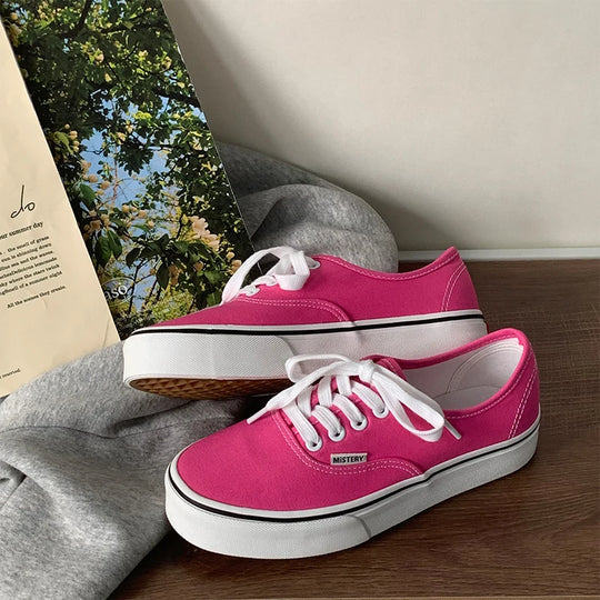 Casual Flats Canvas Sneakers Women Outdoor Solid Color Shallow Sports Shoes Tennis Female Streetwear Lace Up Vulcanize Shoes