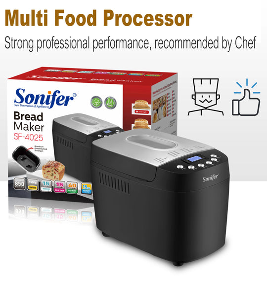 1.5kg Automatic Bread Machine 850w Programmable Bread Maker 15-hour Pre-set Timer Control Panel With Lcd Display Sonifer