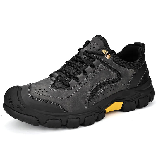 Men's Leather Outdoor Lace Up Anti Slip Sports Shoes Comfortable  Lightweight Hiking Shoes Casual  Breathable Hiking Shoes