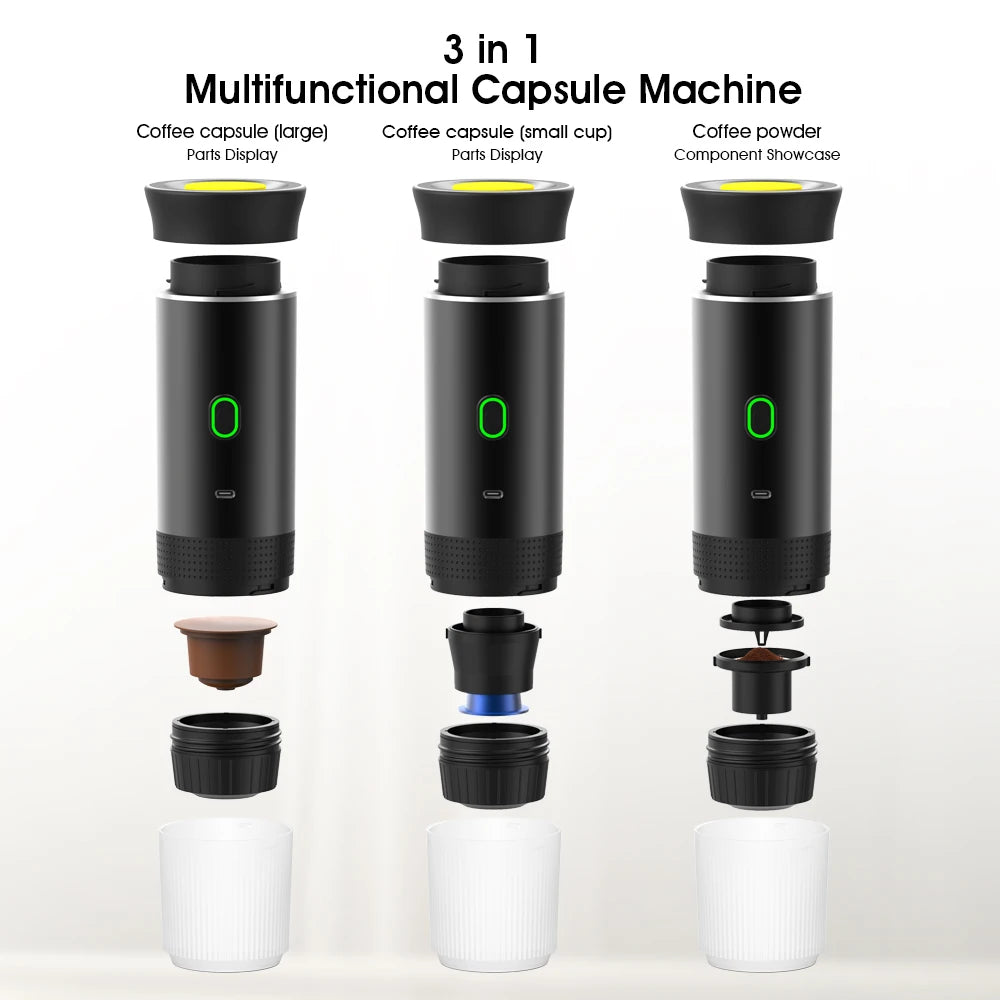 New Portable 3-in-1 Wireless Espresso Coffee Maker - Ideal for Travel, Car, Home & Camping | Capsule & Powder Compatible