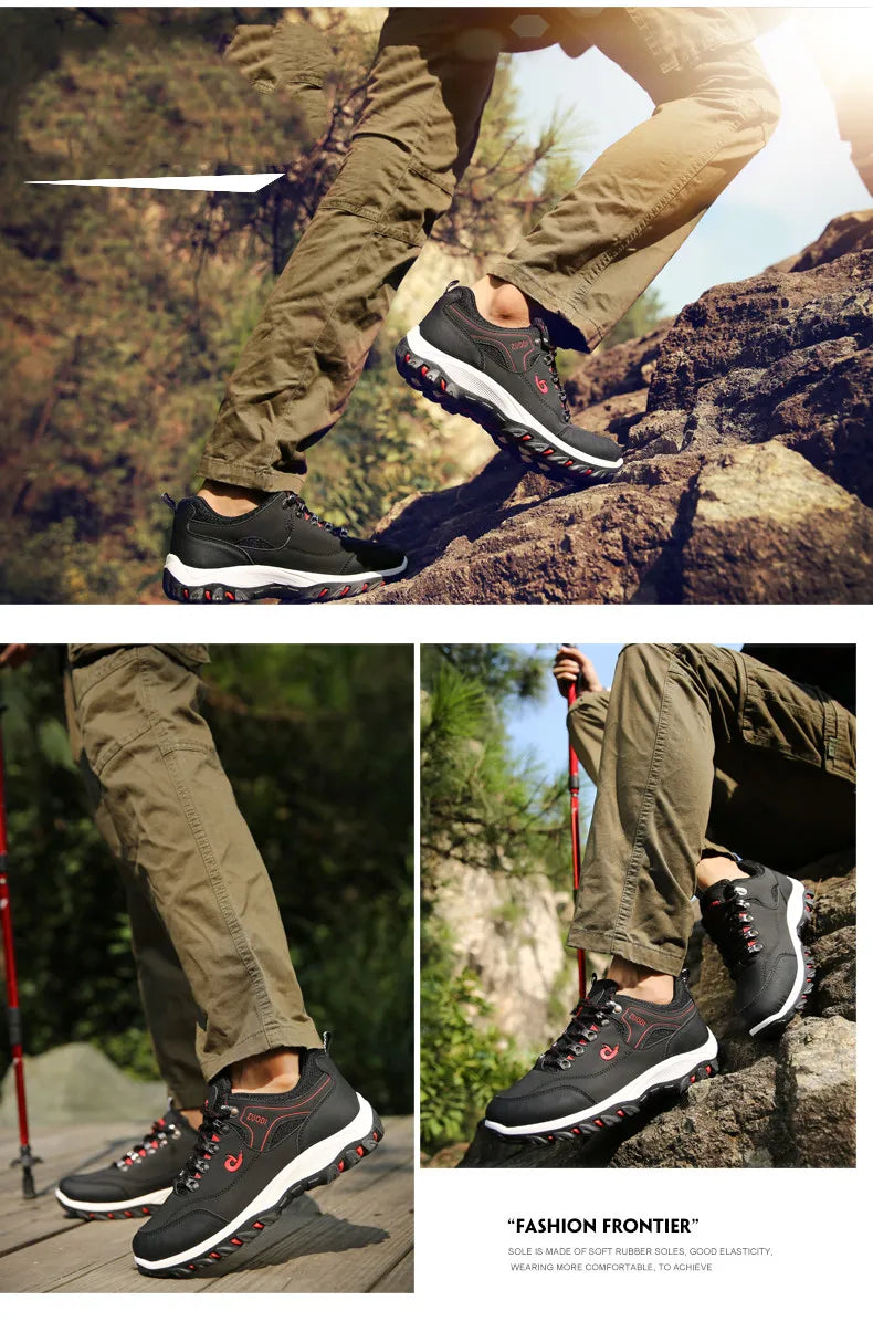 Casuals Men Shoes Summer Breathable Hiking Walking Sneakers Outdoor Ultralight Leather Slip-on Climbing Trekking Sneakers 2026
