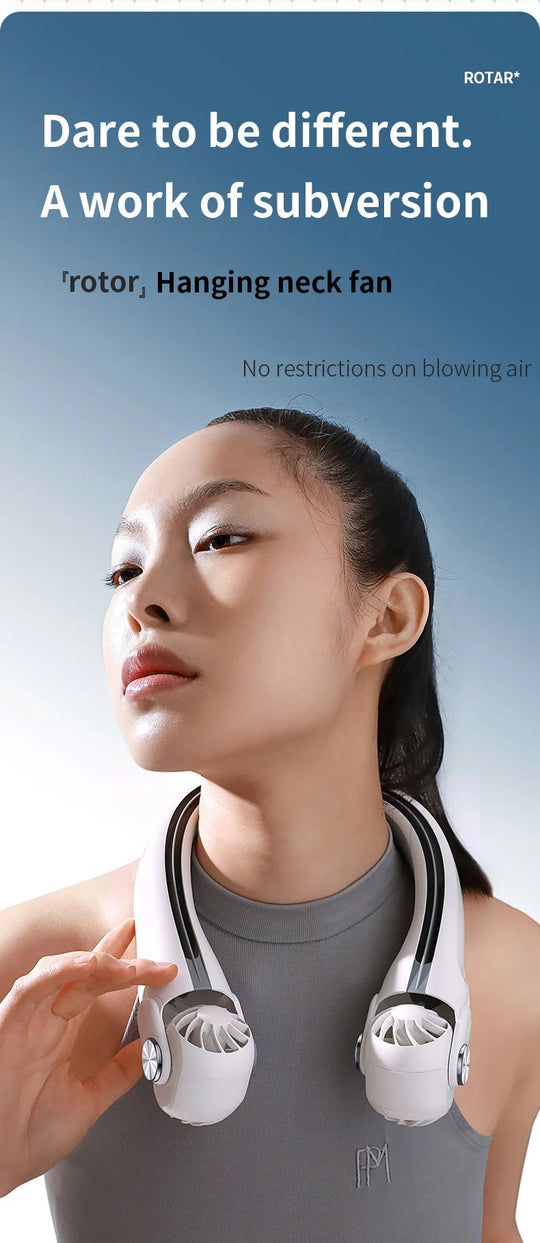 USB Rechargeable Rotor Neck Hanging Portable Fan Adjustable Bladeless Turbo Cooling for Dorm Home Outdoor Use