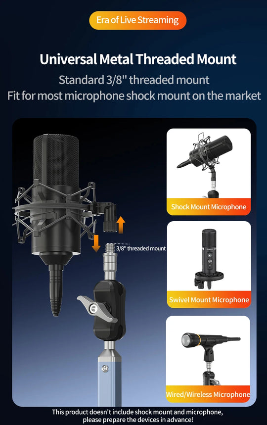 Mic Boom Arm Microphone Stand for Blue Yeti FIFINE AM8 K669B HyperX QuadCast SoloCast AT2020 Shure SM7B MV7 and Other Microphone
