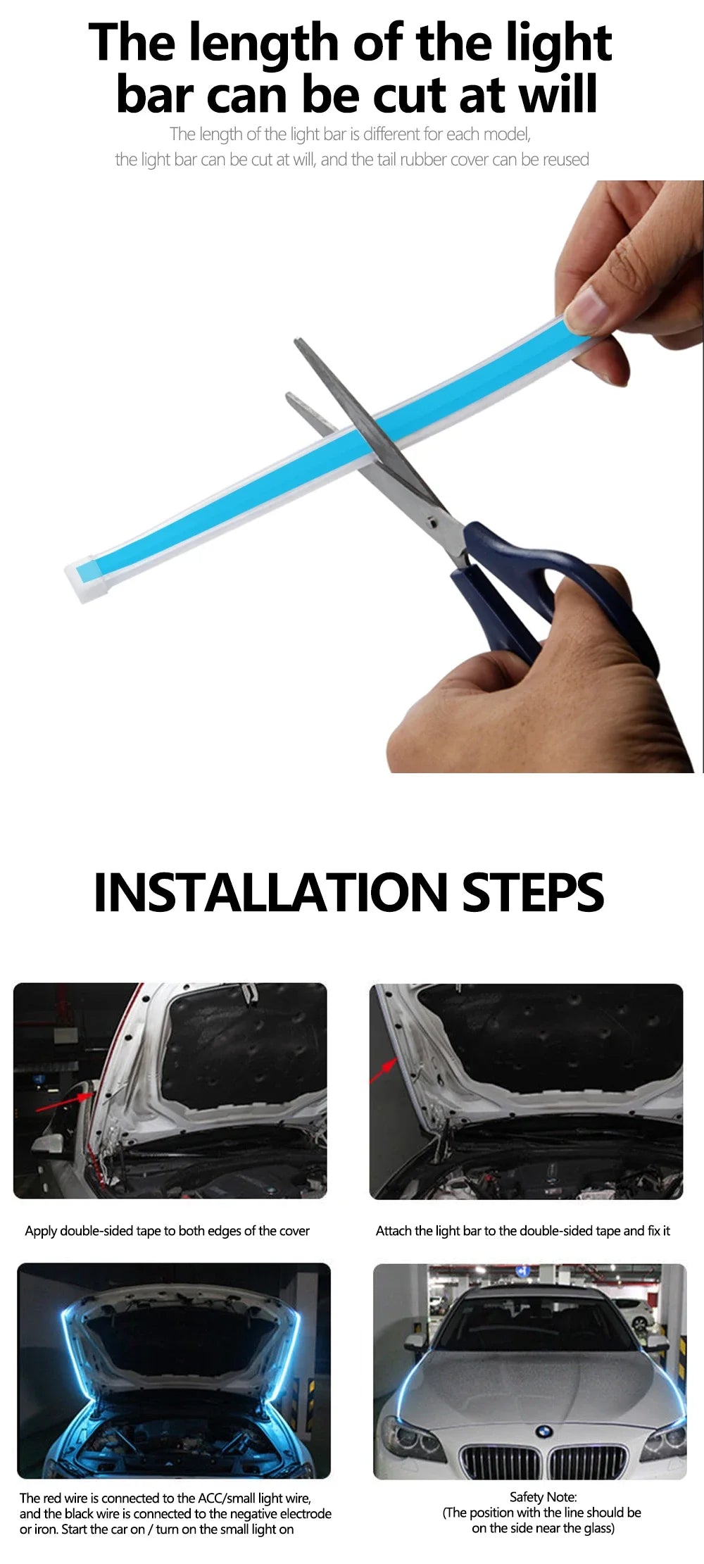 LED Daytime Running Light  Starting Car Hood  Door Decorative Lights DRL Auto Engine Hood Guide Decorative Ambient Lamp 12V