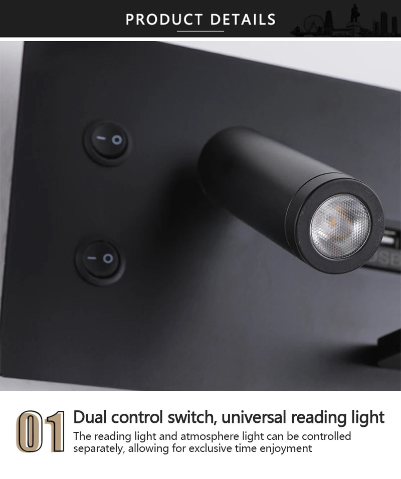 LED Wall Lamp Modern Multifunctional with Wireless Charging USB Interface Bedroom Night Light Indoor Decoration Lighting