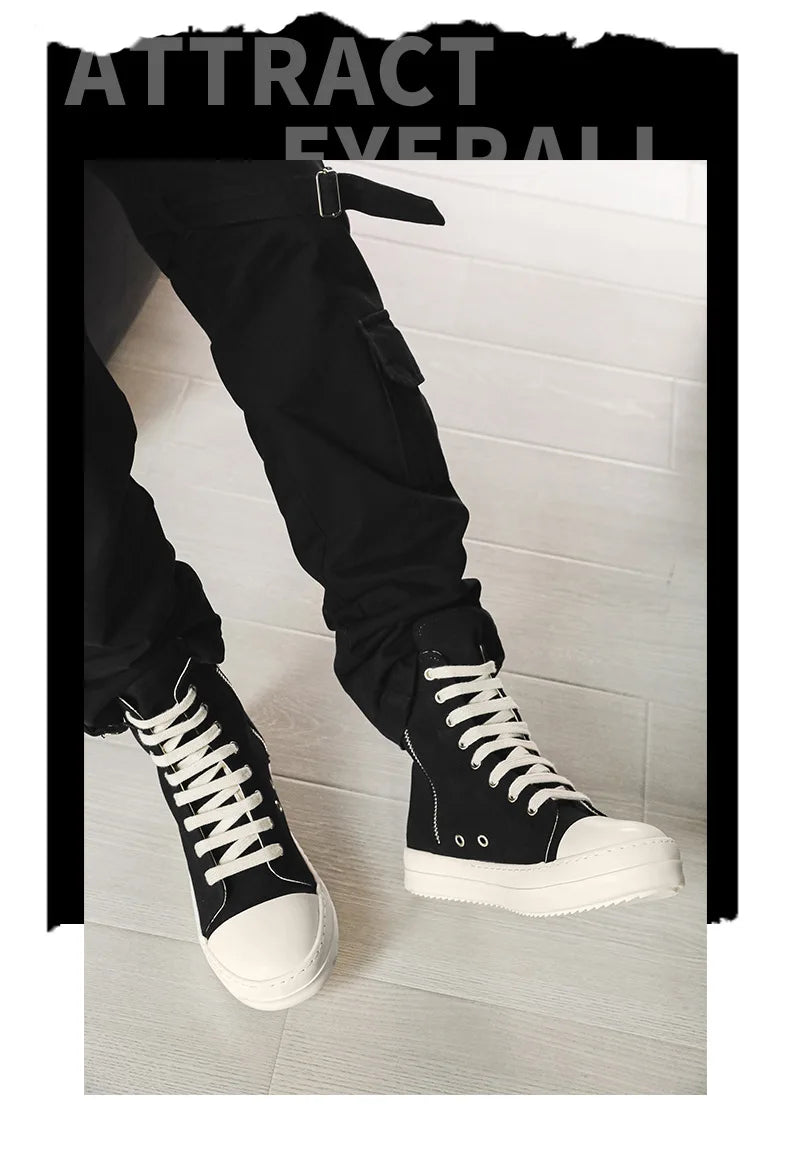 Popular Men's Sneakers Men's Casual Shoes 2025 New Lace-up Thick Bottom High Top Shoes Canvas Punk Couple Trend Sneakers for Man