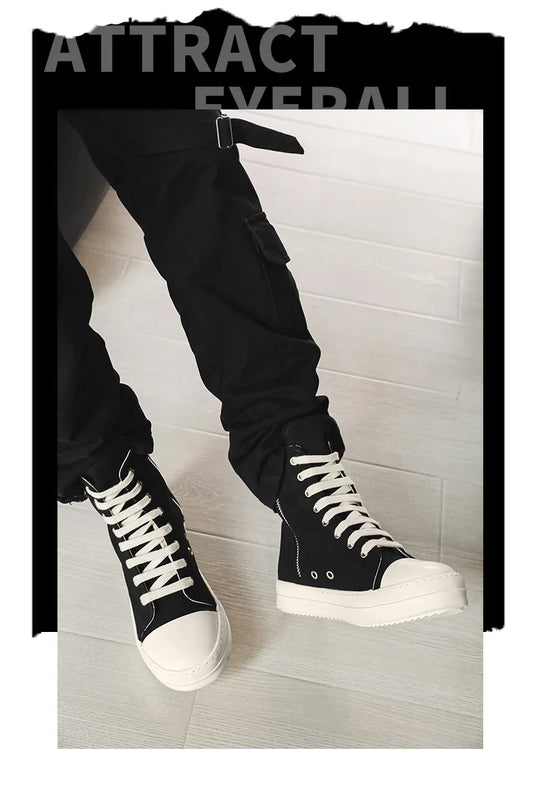 Popular Men's Sneakers Men's Casual Shoes 2025 New Lace-up Thick Bottom High Top Shoes Canvas Punk Couple Trend Sneakers for Man