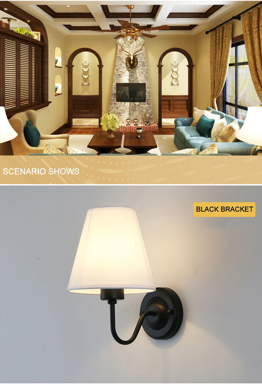 LED Modern Wall Lamp Indoor Lighting Nordic E27 Fabric Retro Wall Lamp Home Bedroom Bedside Hotel Lamp