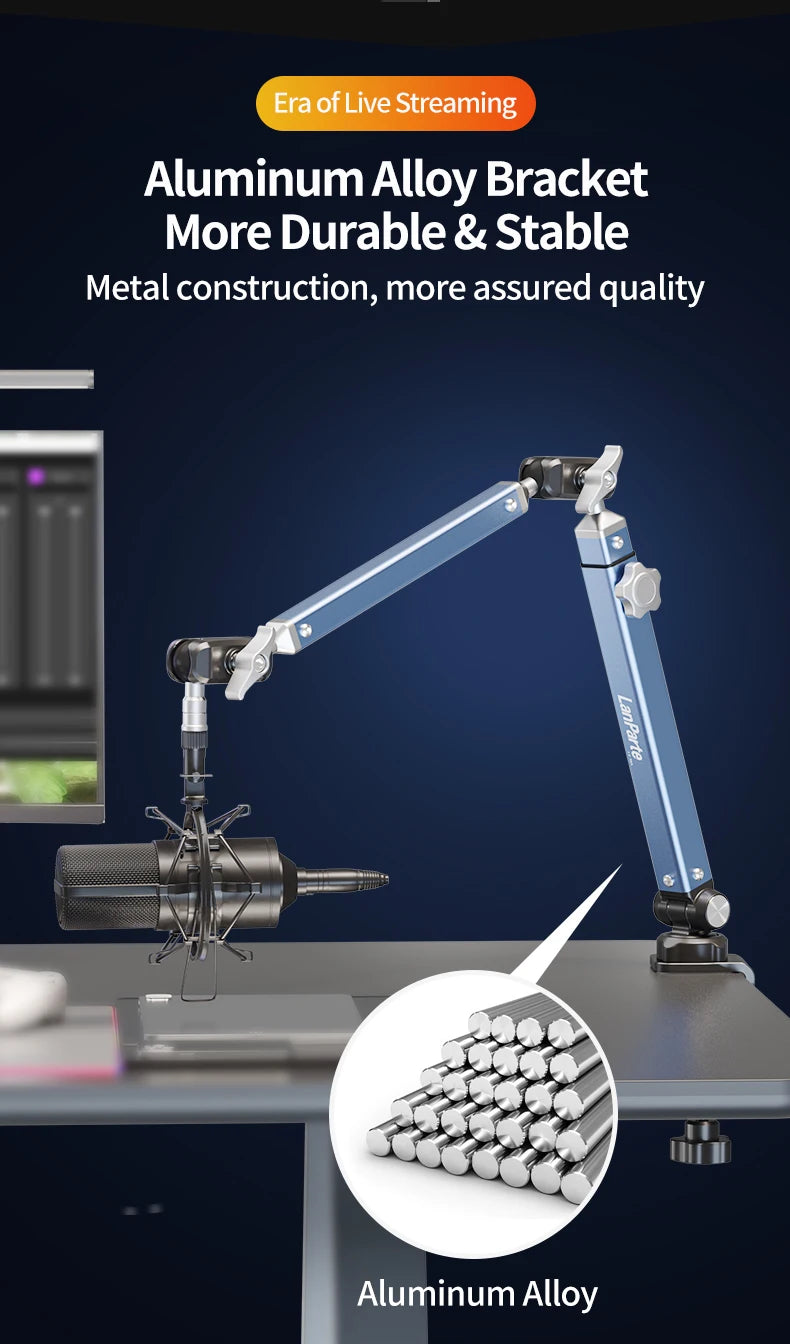 Mic Boom Arm Microphone Stand for Blue Yeti FIFINE AM8 K669B HyperX QuadCast SoloCast AT2020 Shure SM7B MV7 and Other Microphone