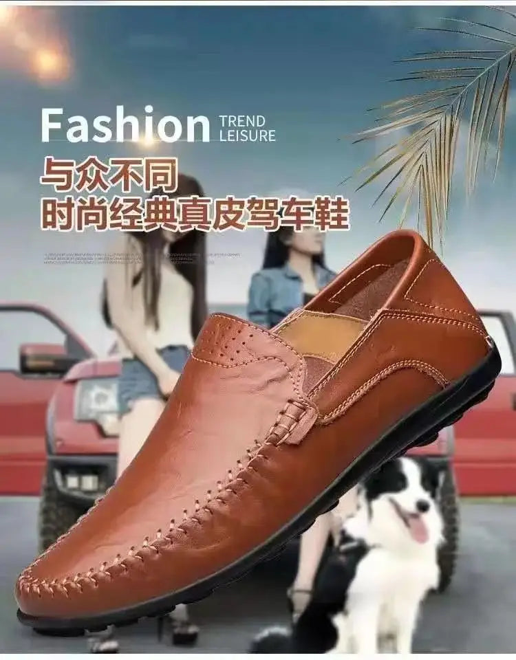 Comfort Men's Casual Loafers Summer Men Shallow Slip on Leather Shoes Soft Bottom Lightweight Driving Shoes for Men Peas Shoes