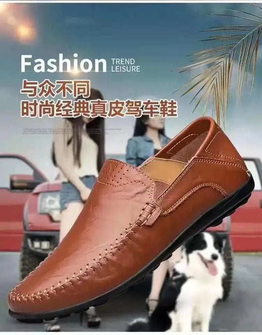 Comfort Men's Casual Loafers Summer Men Shallow Slip on Leather Shoes Soft Bottom Lightweight Driving Shoes for Men Peas Shoes