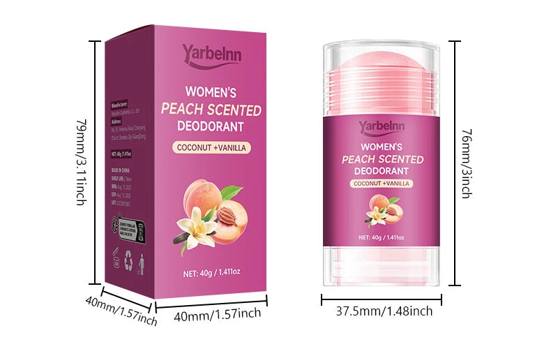 peach Deodorant set - 72H Freshness, Aluminum-Free, Sweet Scent for Women, School Safe for Sensitive Refreshing and non-greasy