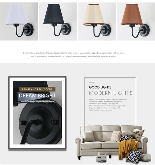 LED Modern Wall Lamp Indoor Lighting Nordic E27 Fabric Retro Wall Lamp Home Bedroom Bedside Hotel Lamp