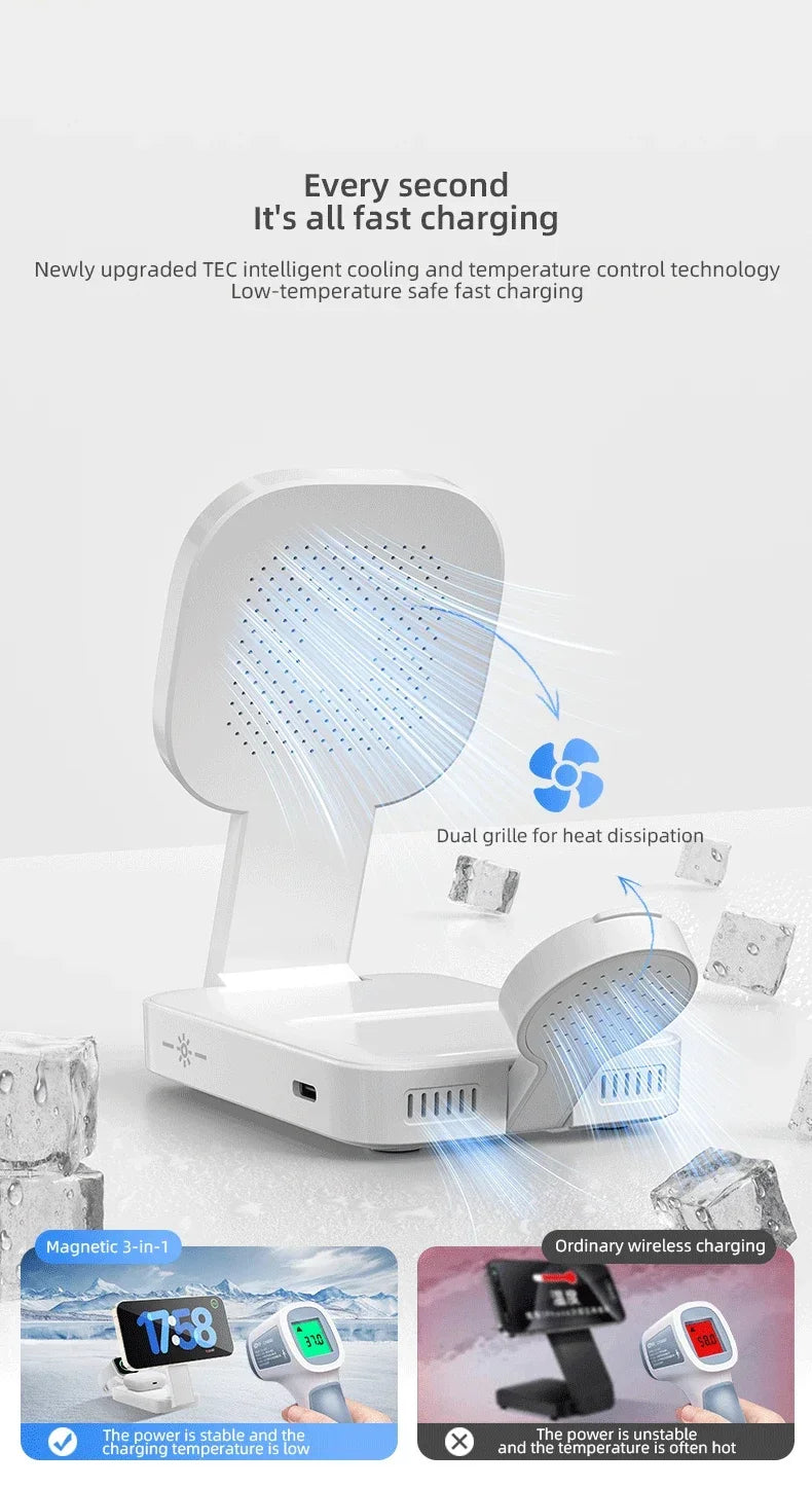 3 In 1 Magnetic Wireless Charger QI2 Folding Wireless Charging Station for Magsafe  iPhone 16 15 14 13 iWatch 9 8 7 AirPods Pro