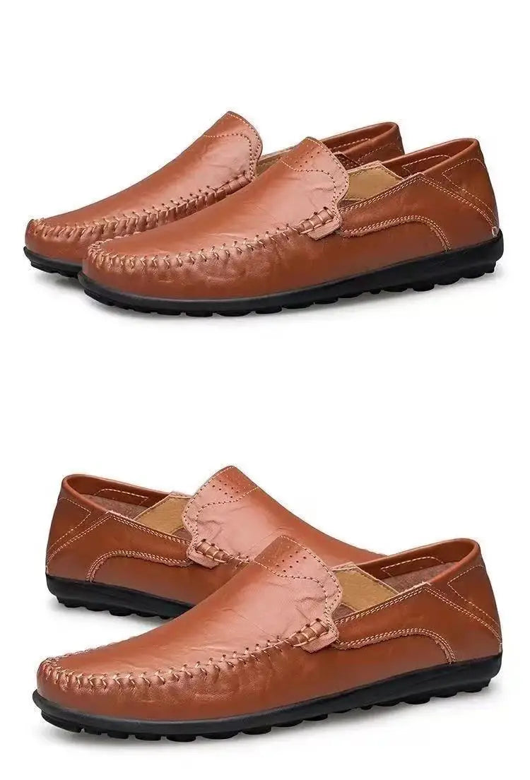 Comfort Men's Casual Loafers Summer Men Shallow Slip on Leather Shoes Soft Bottom Lightweight Driving Shoes for Men Peas Shoes
